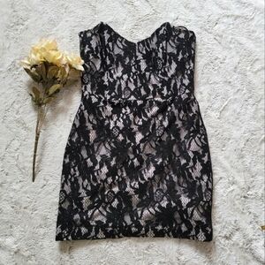 Mason Black Lace Overlay Strapless Mini Dress Bust Wire Boning Dress Size 4